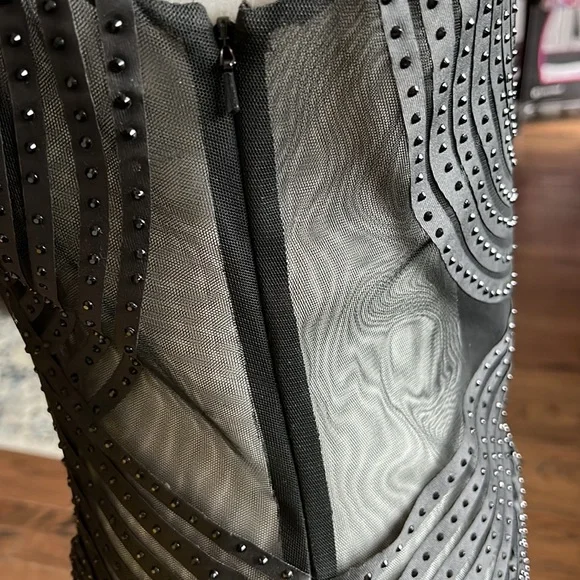 Alberto Makali Black Mesh, Ribbon and Crystal Studded Gown - Picture 12 of 13